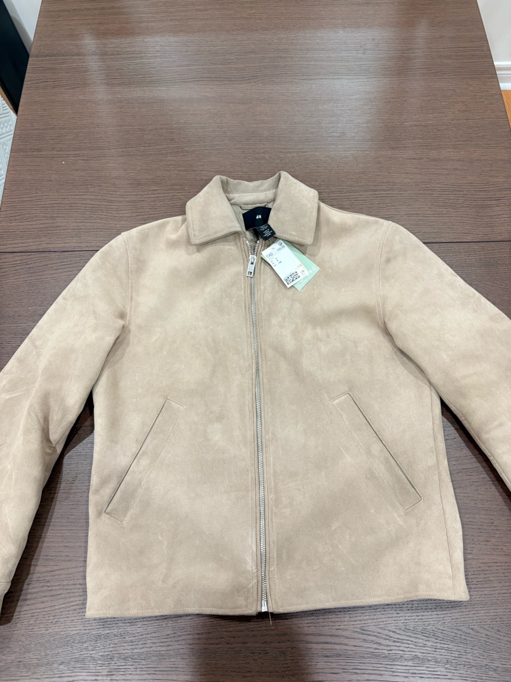 H&M Beige Suede-Look Zip Bomber Jacket